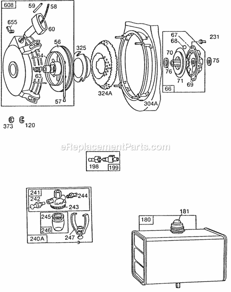 Rewind Starter AssyFueltank Diagram and Parts List for 422432-0683-02  Briggs and Stratton Engine